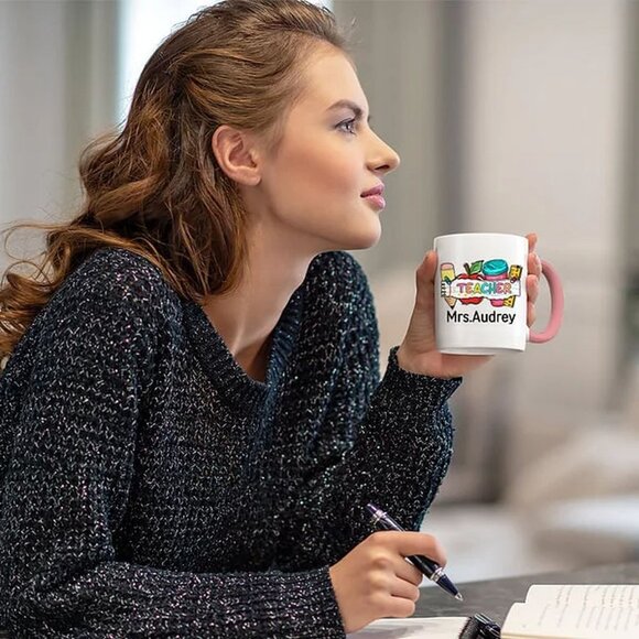Personalised Pencil Apple Notebook 11oz Ceramic Mug With Name Teacher’s Day - Picture 5 of 6